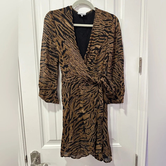 Ganni Dress | Animal Print Wrap Mini | Size: 38/4-6 - Picture 4 of 10